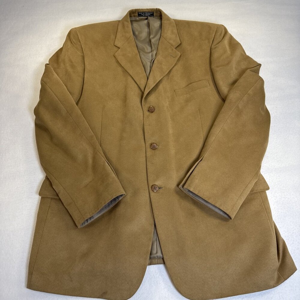 Bert Pulitzer SupraSuede Blazer Mens 46L Tan Faux Suede 3 Button Sport Coat Coat